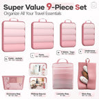 Veken 9/11 Set Compression Packing Cubes for Travel Essentials,Compressible Expandable Large Luggage Suitcase Organizer Bags for Clothing,Durable Space Saver Storage Bags with Toiletry Bags(Pink)