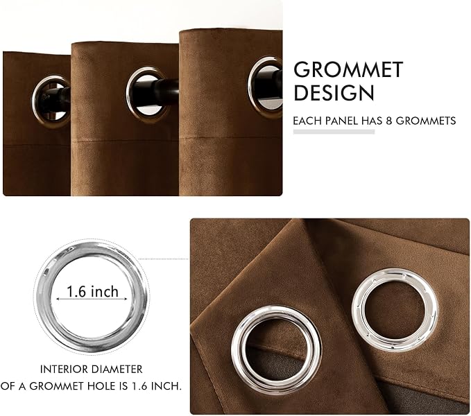 MIULEE Velvet Curtains Chocolate Brown 52 x 96 Inch Length Set of 2 | Grommet - Image 2