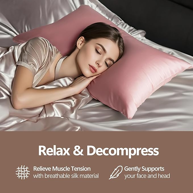 Set of 2 100% Silk Pillow Cases King - 6A Luxury Mulberry Silk Pillowcase for Hair and Skin - Anti-Wrinkle, Cooling & Smooth, Hidden Zipper - Pillowcases for Sleeping Women Girl, Boy, Pink