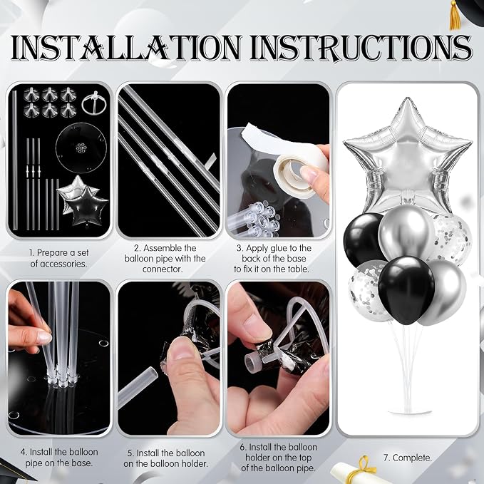 Lunmon 4 Set Black and Silver Balloon Centerpiece - Image 4