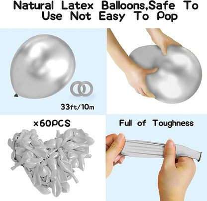 EMART Silver Balloons 12 Inch 60pcs, Latex Balloons - Image 4