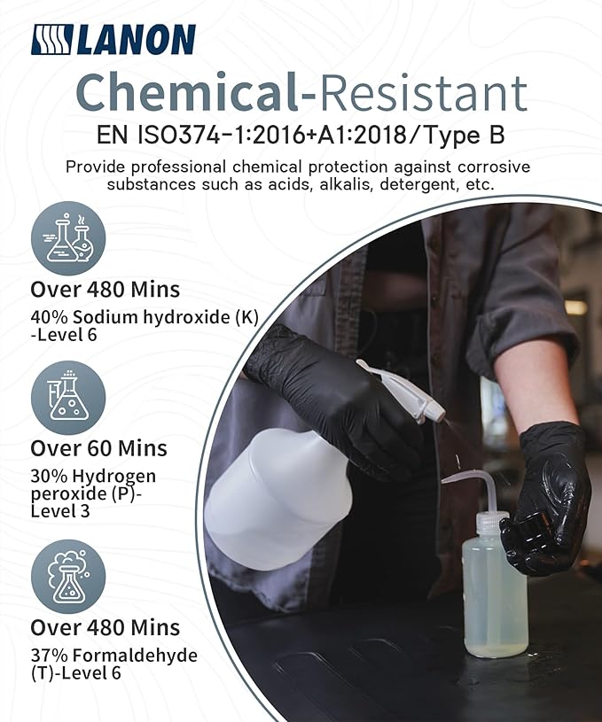 LANON Protection Food Safe Disposable Nitrile Gloves, Latex-Free, Powder-Free, Silicone-Free, Textured Fingertips, Cooking, Black,Small