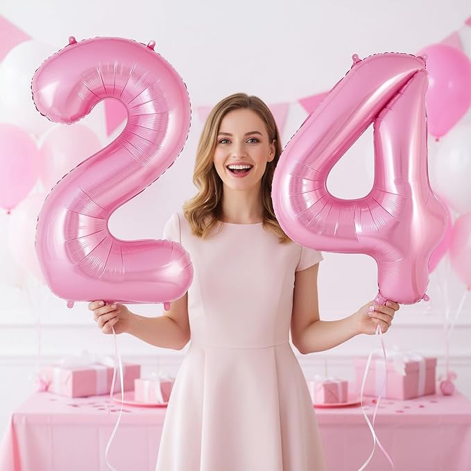 Pink Number 24 Balloons, Big Large Foil Number Balloons, Jumbo Giant Mylar - Image 6