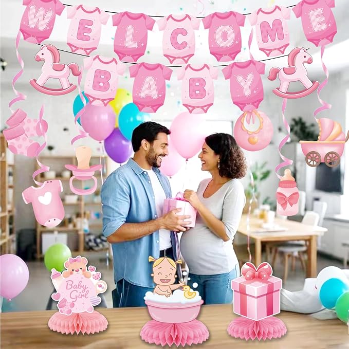 Baby Shower Decorations for Girl- Baby Shower Banner Pink Paper Welcome Baby - Image 5