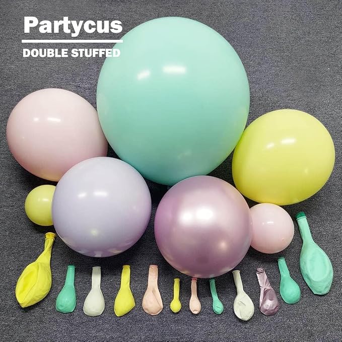 Pastel Balloon Garland Arch Kit Double Stuffed, Baby Pink Purple Yellow Green - Image 3