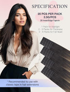 DOORES Invisi Edge Human Hair Tape in Extensions, 18 Inch, Dark Brown to Dirty Blonde, 10 Injection Tape-ins with 10 Injection Tape-ins, 50g, Straight