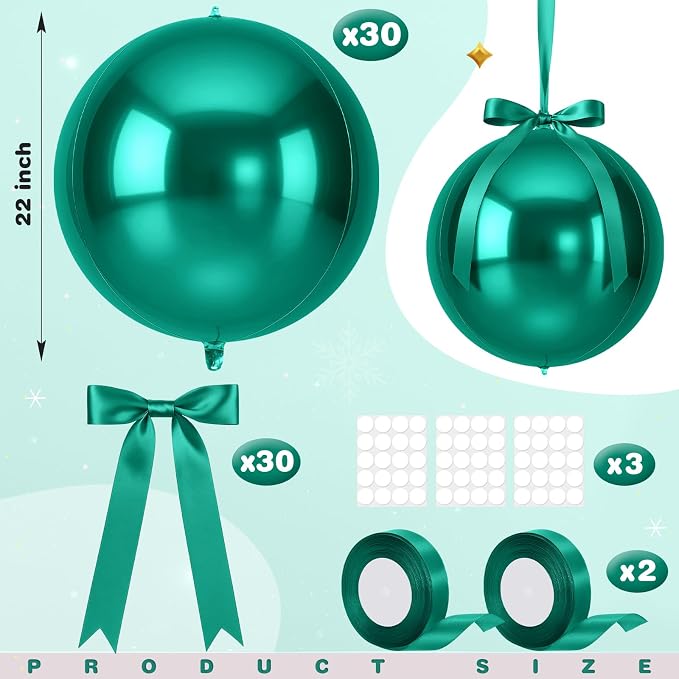 Jenaai 30 Set Round Foil Balloons Bulk 22 Inch 4d Metallic Giant Balloons Set - Image 2