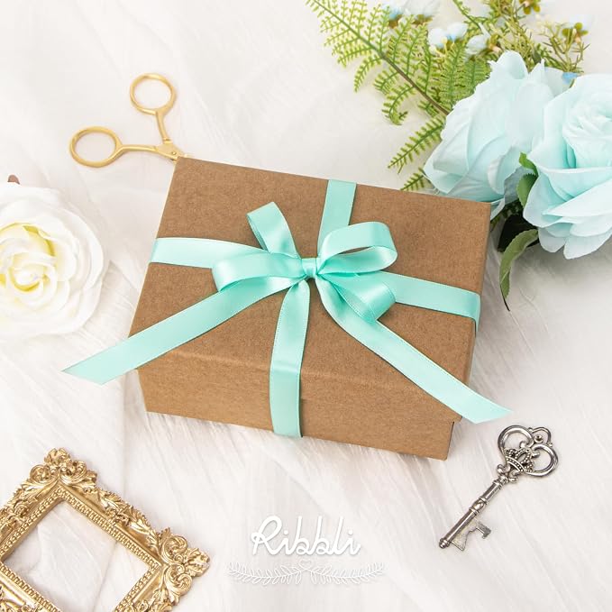 Ribbli Aqua Blue Double Faced Satin Ribbon, 1/2” x Continuous 25 Yards - Image 2