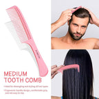 Hair Comb 3-in-1 Plastic Hair Comb Set For Women, Men - Wide Tooth, Rat Tail, and Regular Tooth Detangling Hair Combs for All Hair Types-Pink