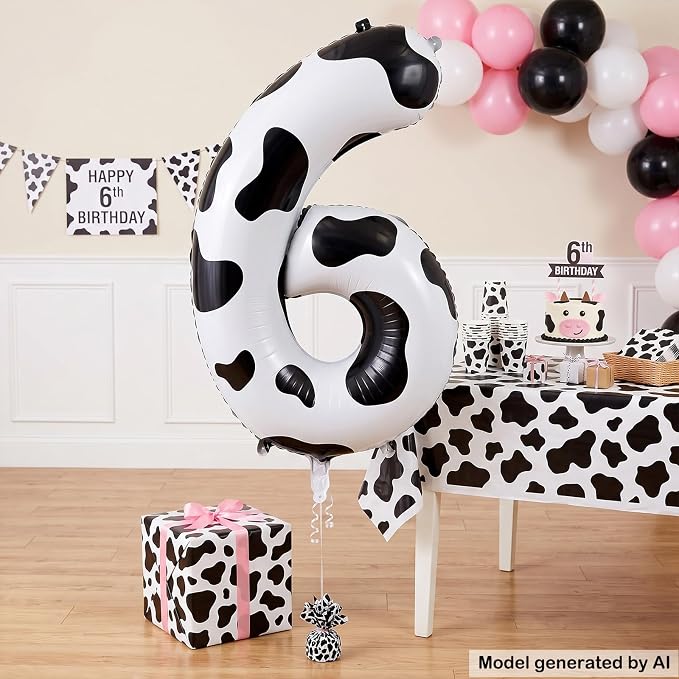 40" Cow Print Foil Number 6 Balloon - Image 3