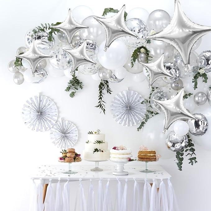 HILAVO 12PCS Silver Star Balloons, 24in 18in 10in Four Angle Star Shaped - Image 7