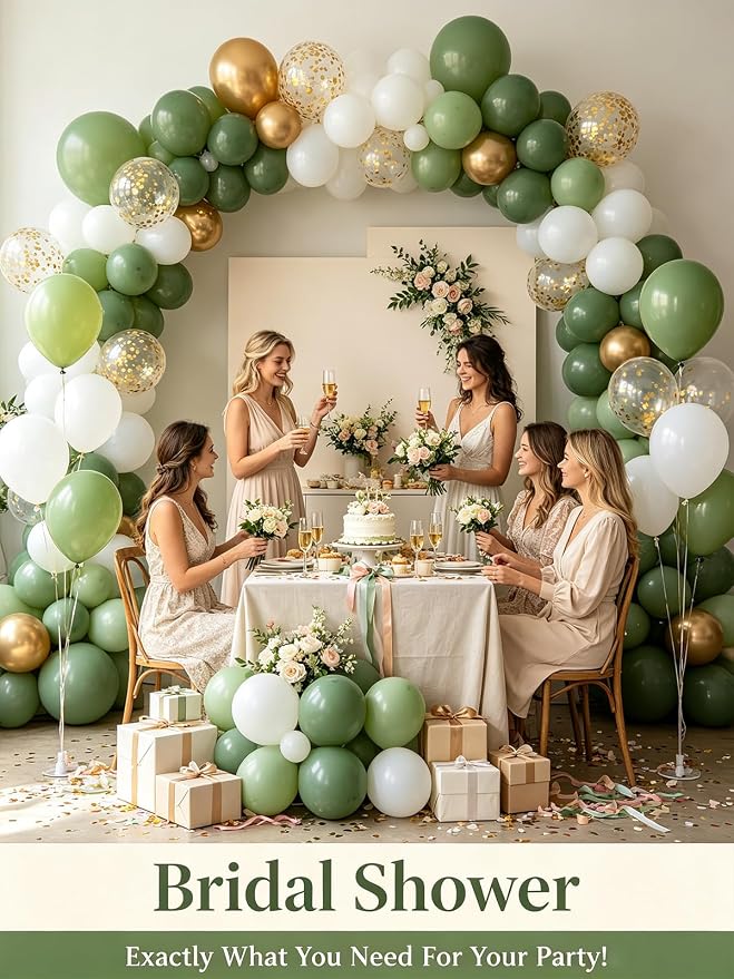 Sage Green White Gold Balloons 12 Inch 60 Pcs Metallic Gold Confetti Latex - Image 8