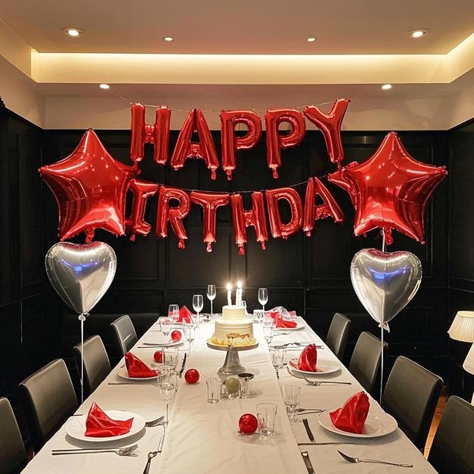 27 Pcs Red Silver Birthday Decorations, 3D Letters Red Happy Birthday Balloon - Image 6