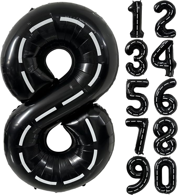 40 Inch Race Car Black Number Balloons Race Car Birthday Party Balloons Large by Yeodong