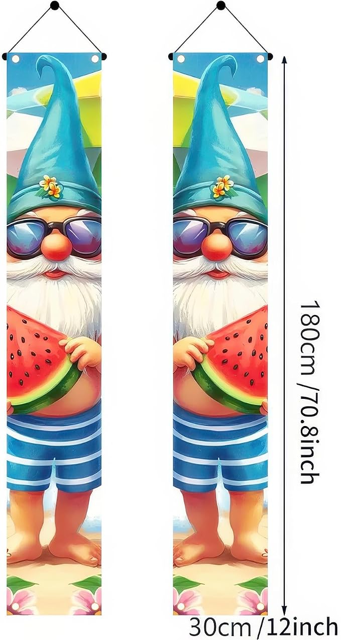 BlissYard 2pcs Welcome Summer Door Banner Hawaiian Beach Funny Gnome Porch - Image 5