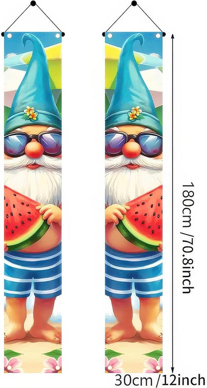 BlissYard 2pcs Welcome Summer Door Banner Hawaiian Beach Funny Gnome Porch - Image 5