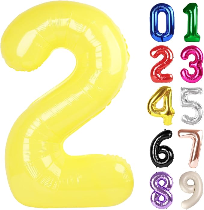 2 Balloon - Macaron Yellow Birthday Number Balloons, 40 Inch Decorations | by ALPHADELTAPI