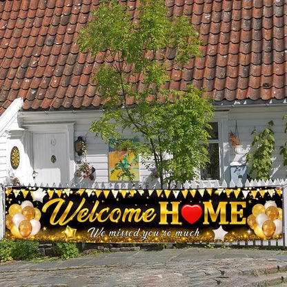 Welcome Home Banner Decoration Black Gold Welcome Back Home Family Yard Sign - Image 6