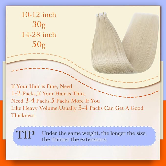 Full Shine Tape in Brazilian Human Hair Blonde Tape Hair Extensions 14Inch Skin Weft Hair Extensions Real Human Hair Color 60 Platinum Blonde Remy Seamless Human Hair Extension 50G 20Pcs for Wedding