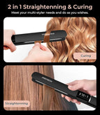PRITECH Flat Iron Hair Straightener, Titanium Flat Iron with Adjustable Temp(290°F-450°F), 1 inch Plate for All Hairstyles Anti-Scald Dual Voltage Straightening and Curler 2 in 1 (Black)