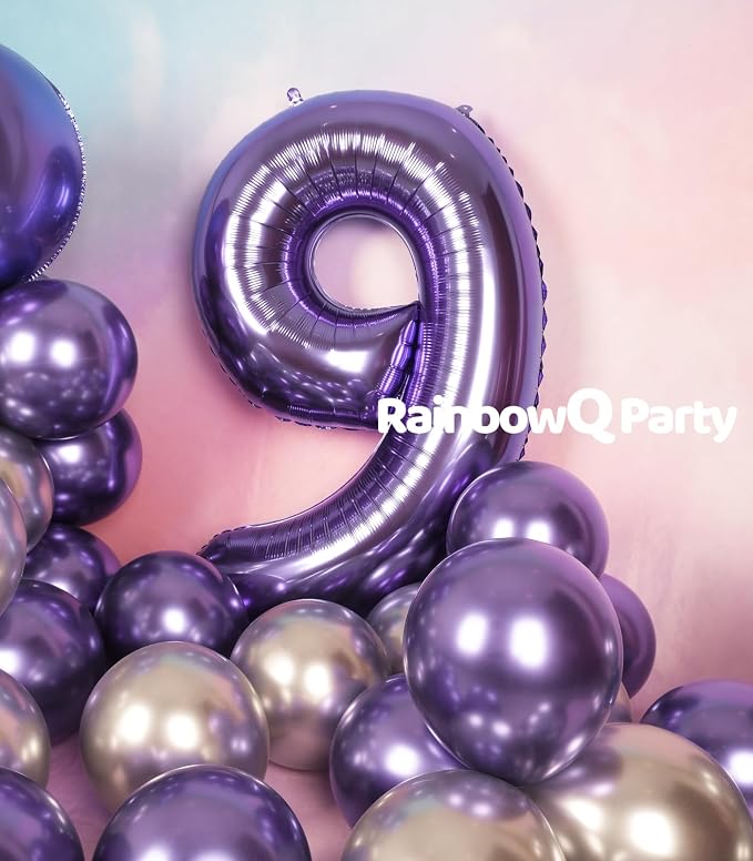 RainbowQ Purple 9 Balloon Number 40 Inch 0-40 Foil Large Balloons | Big Mylar 9 - Image 7