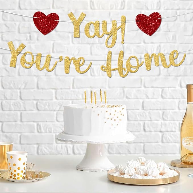 Gold Glitter Welcome Home Banner, Yay! You're Home Banner - Image 5