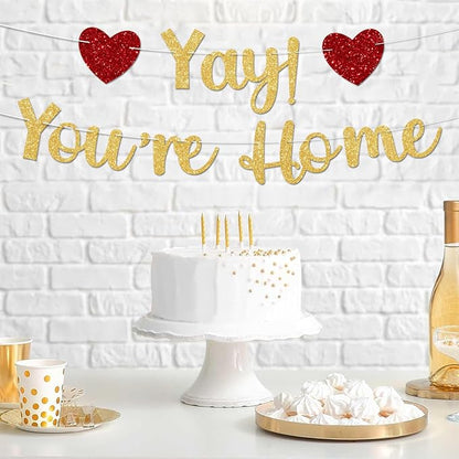 Gold Glitter Welcome Home Banner, Yay! You're Home Banner - Image 5