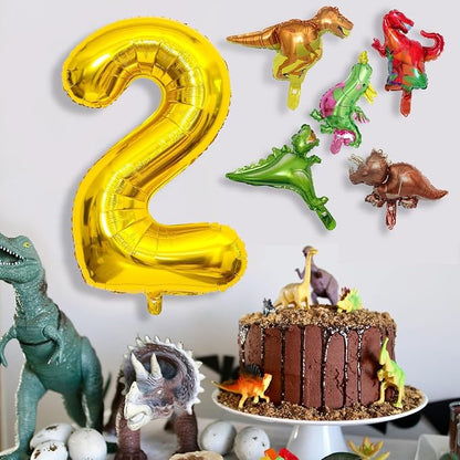 LilyZheng Dinosaur Number 2 Balloon, 40 Inch Large Gold Foil Number Balloon - Image 4