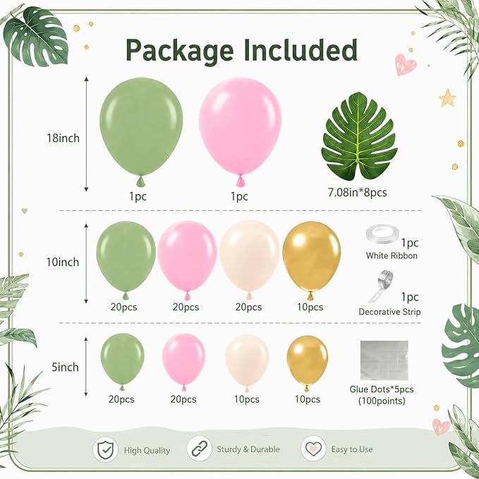 Pink and Green Gold Balloon Arch Kit - Image 3