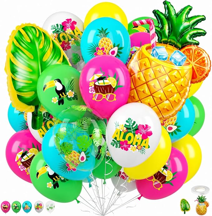 Tropical Balloons, 12 Inch Colorful Hawaiian Latex Balloons by FEYG