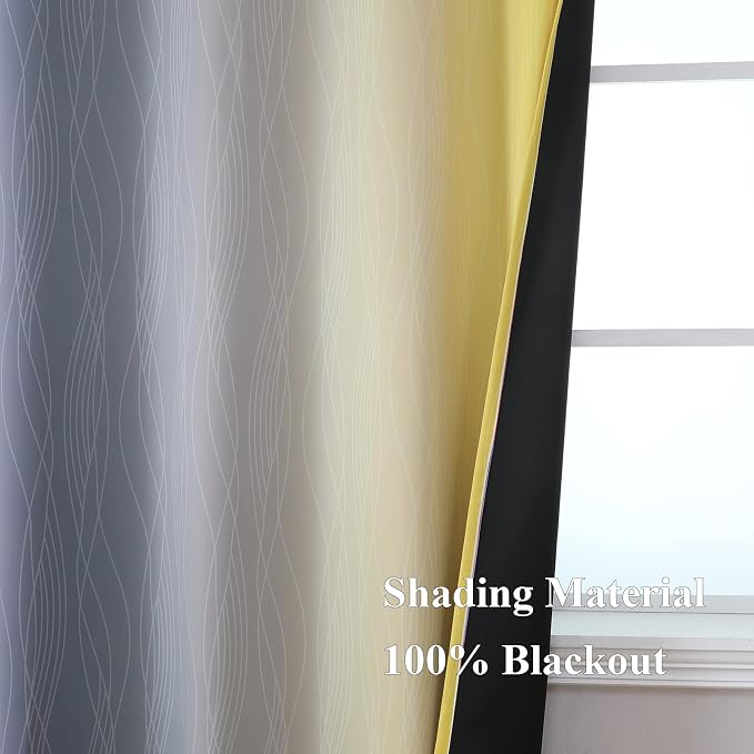 Ombre Gray and Yellow Blackout Curtains 63 Inch Length 2 panels, Full Room - Image 5