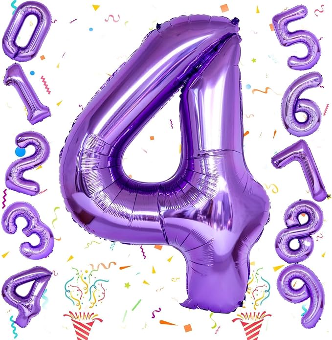 40 Inch Number Balloons 4 for Kids, Large Purple Number Balloon - Image 2