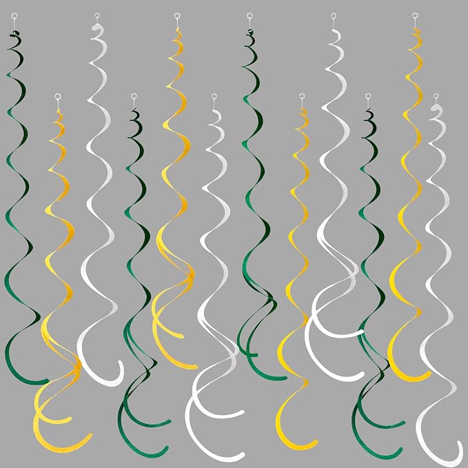 36 Pcs Green Yellow White Hanging Swirl Decorations Felt Swirl Streamer Spiral by pinkblume