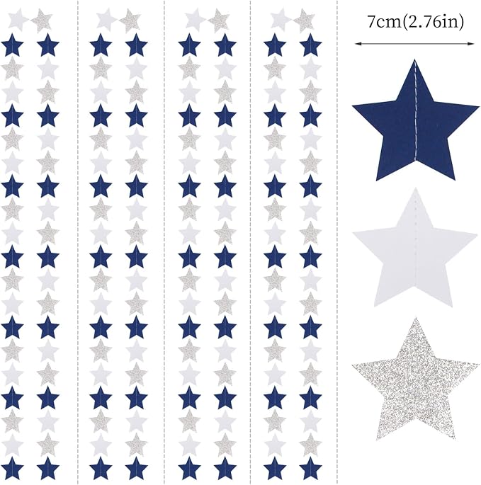 Navy-Blue White-Silver Party-Decorations Birthday Garland - 62ft Twinkle Little - Image 2