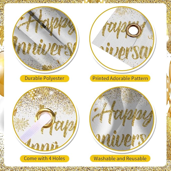 White Gold Happy Wedding Anniversary Banner - Image 5