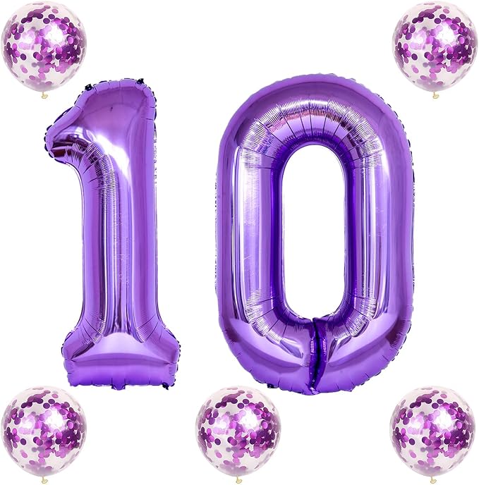 Large 10 Balloon Number Purple, 40 Inch Helium Foil Number 1 & 0 Balloons Self - Image 8