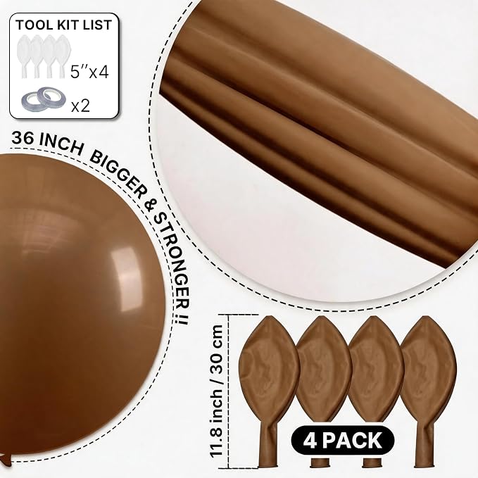 PartyWoo Brown Balloons 4pcs Boho Neutral Coffee Tan Fall Color | 36 Inch - Image 6