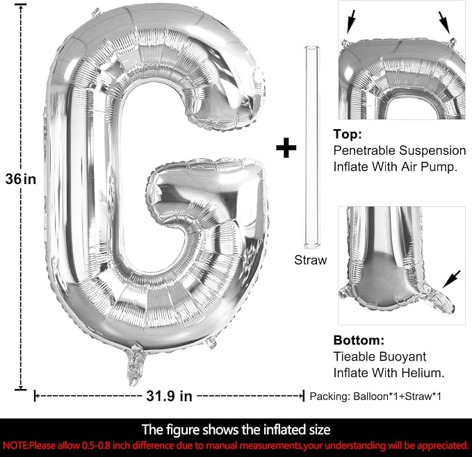 Lovoir 40 Inch Large Silver Letter G Balloons Big Size Jumbo Mylar Foil Helium - Image 2