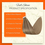 Full Shine Tape in Hair Extensions Human Hair Gold Brown Highlighted Hair Extensions Tape in Color Brown Balayage 20Inch Double Sided Tape in Hair Extensions 20Pcs 50Grams for Women