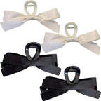 SEVEN LUCKY LIGHT Bow Claw Clip,4 Pcs Hair Bows for Women,Satin Silk Fabric,Large Size Hair Claw Clips for Thick Hair