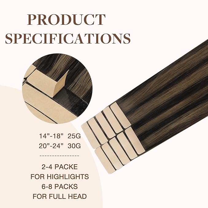 GOO GOO Tape in Hair Extensions Human Hair, 2/6 Dark Brown Highlighted Chestnut Brown, 22inch 30g 10pcs, Skin Weft Seamless Invisible, Silky Straight with Thick Ends, Remy Human Hair