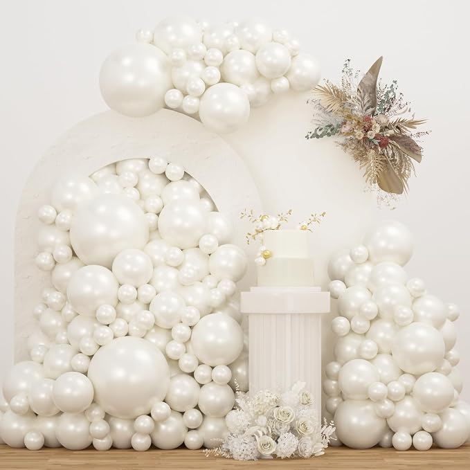 Double Stuffed White Balloons Different Size 115Pcs 5/10/12/18 Inch White Pearl by JZCZOEB
