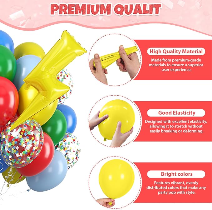 Red Green Blue Balloons, Star Colorful Confetti Gold Long Balloon - Image 3