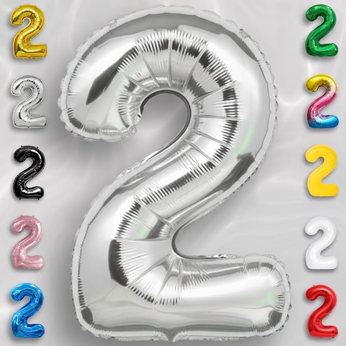Silver Number Balloon 2 Mylar Foil Balloons 32 inch - Image 2