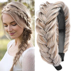 DIGUAN Wide Messy Braided Headband With Teeth Synthetic Hair Plaited Headband High Elasticity Braids Chunky Fishtail Braided Hair Band Hairpiece for Girls Women Beauty Accessory (White Gray Brown)
