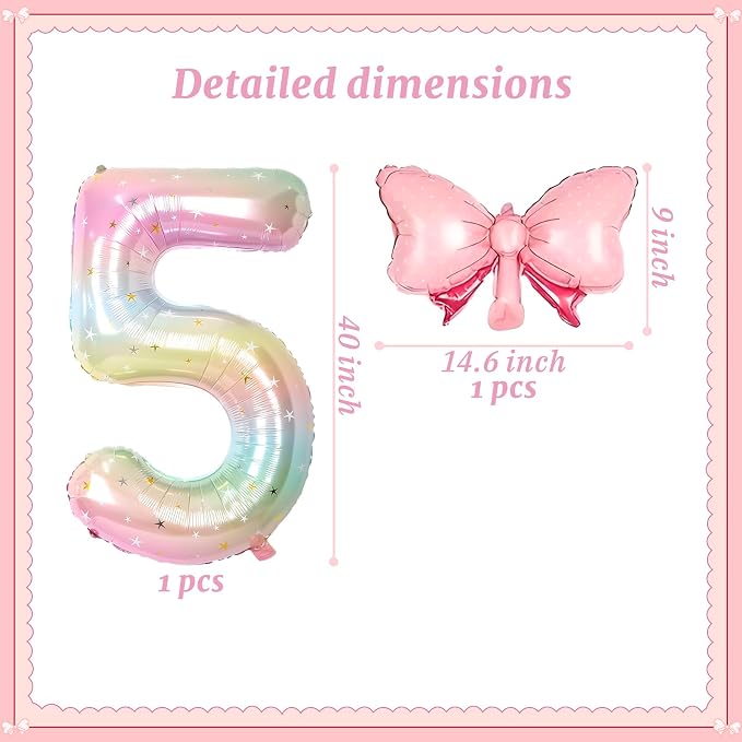 Number 5 40 Inch Rainbow Star Gradient Giant Number Balloon & Mini Bow Balloon - Image 2