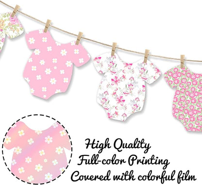 Pink Floral Baby Shower Banner for Girls, Baby Girl Onesie Garland, Boho Pink - Image 3