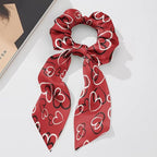 2 Piece Butterfly Love Heart Print Hair Scarf Scrunchies for Women Valentine's Day Hair Ties No Damage Ribbon Scrunchies Knotted Bow for Yoga