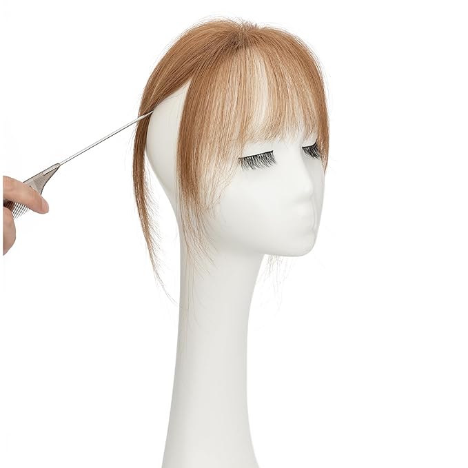 Benehair Clip on Bangs Human Hair, Front Hair Extensions for Women Hair Pieces with Temples for Daily Wear (Light Brown)