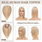 Rich Choices Hair Toppers for Women Real Human Hair 100% Human Remy Toppers NO Bangs with Thinning on Top Clip in Hairpiece 4"x4.7"Lace Base 10 Inch #12P613 Golden Brown Highlights Bleach Blonde